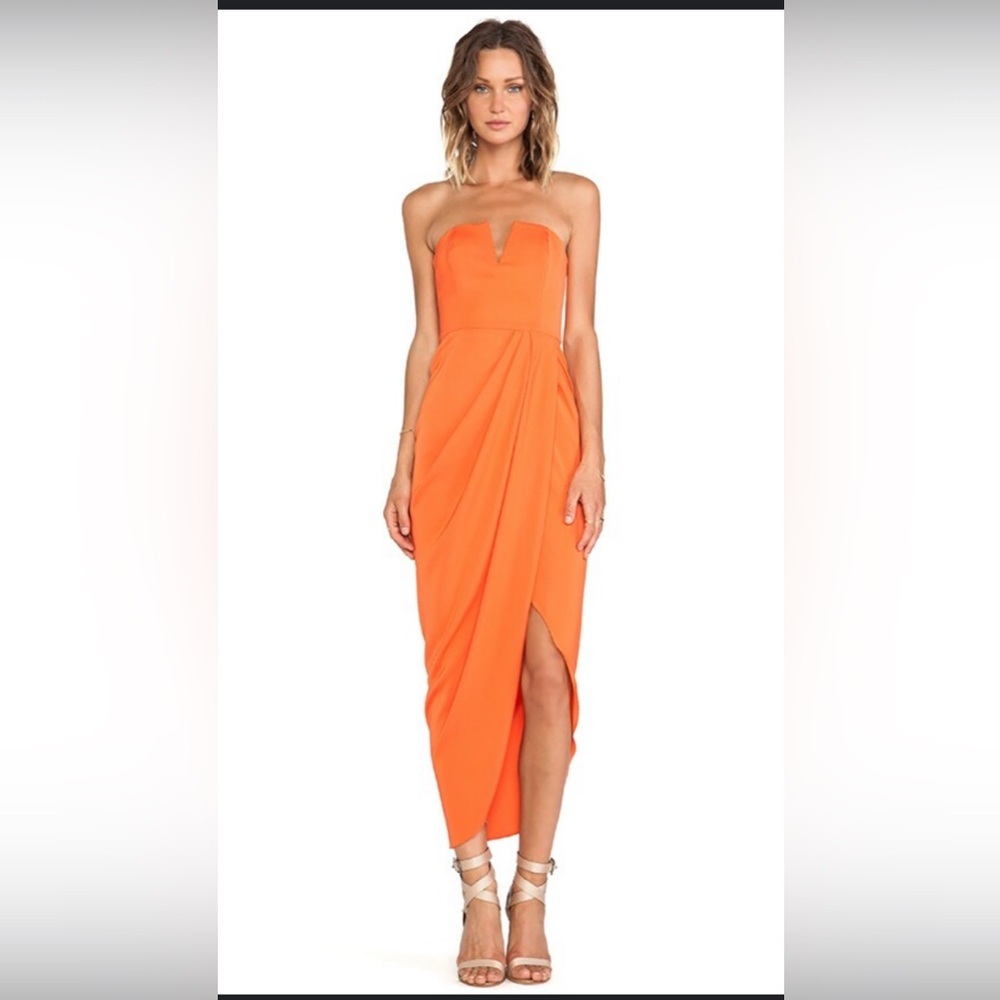 Orange Bustier Draped Strapless Dress